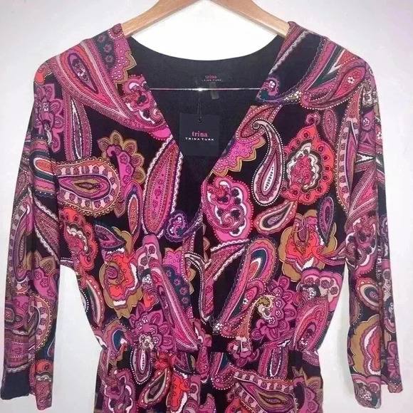Trina Turk Birch Colorful Paisley Stretch Jersey Blouson Mini Dress NEW - Picture 3 of 11